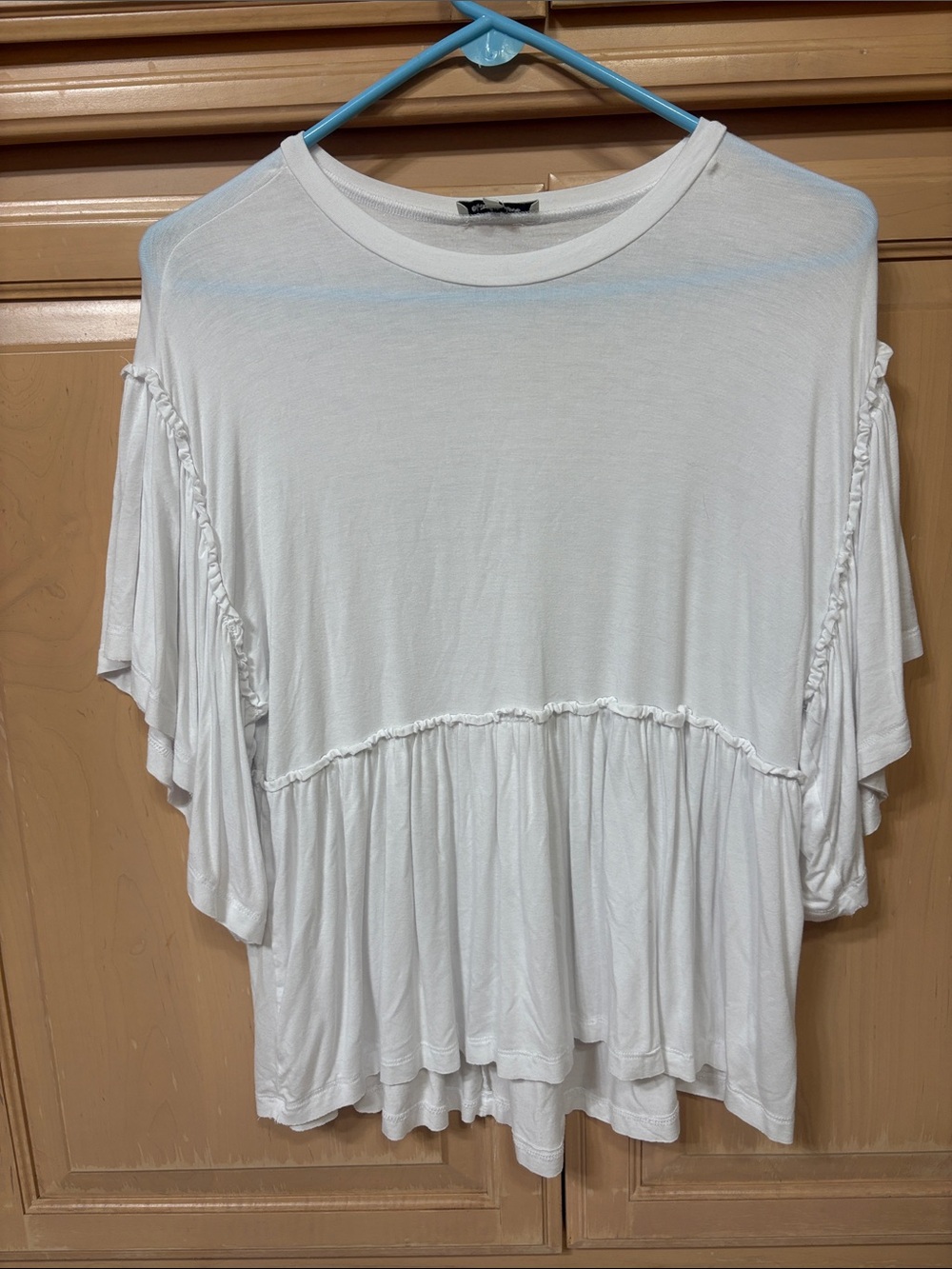 Another Love White Ruffle-Trim Peasant Tunic Top
